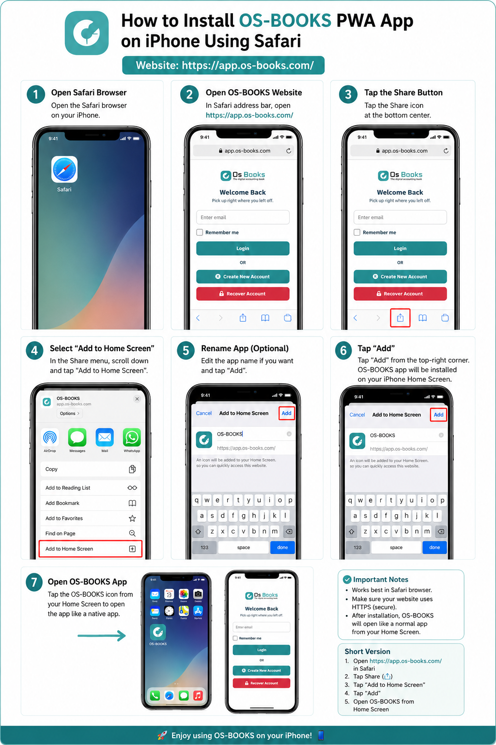 Install OS-BOOKS App on iPhone Using Safari Browser